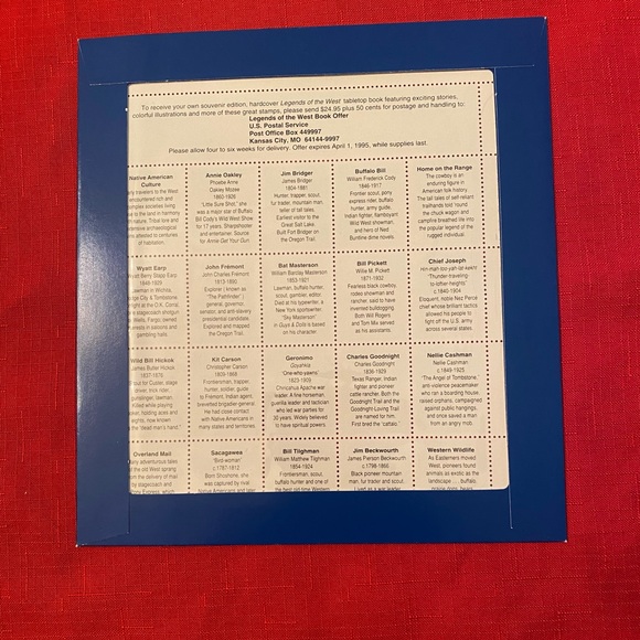 USPS #2870 1994 29c Legends Of The West Stamp Sheet (Bill Pickett Error) - Picture 2 of 5